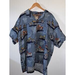 Paradise Found Button Up Men's Shirt 2XL Motorcycle Chopper Engine Hawaiian USA